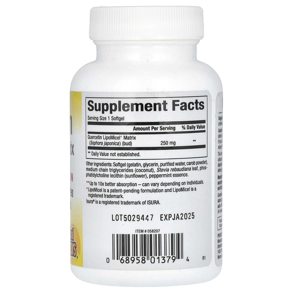 Natural Factors, Quercetin LipoMicel Matrix, 250 мг, 30 мягких таблеток