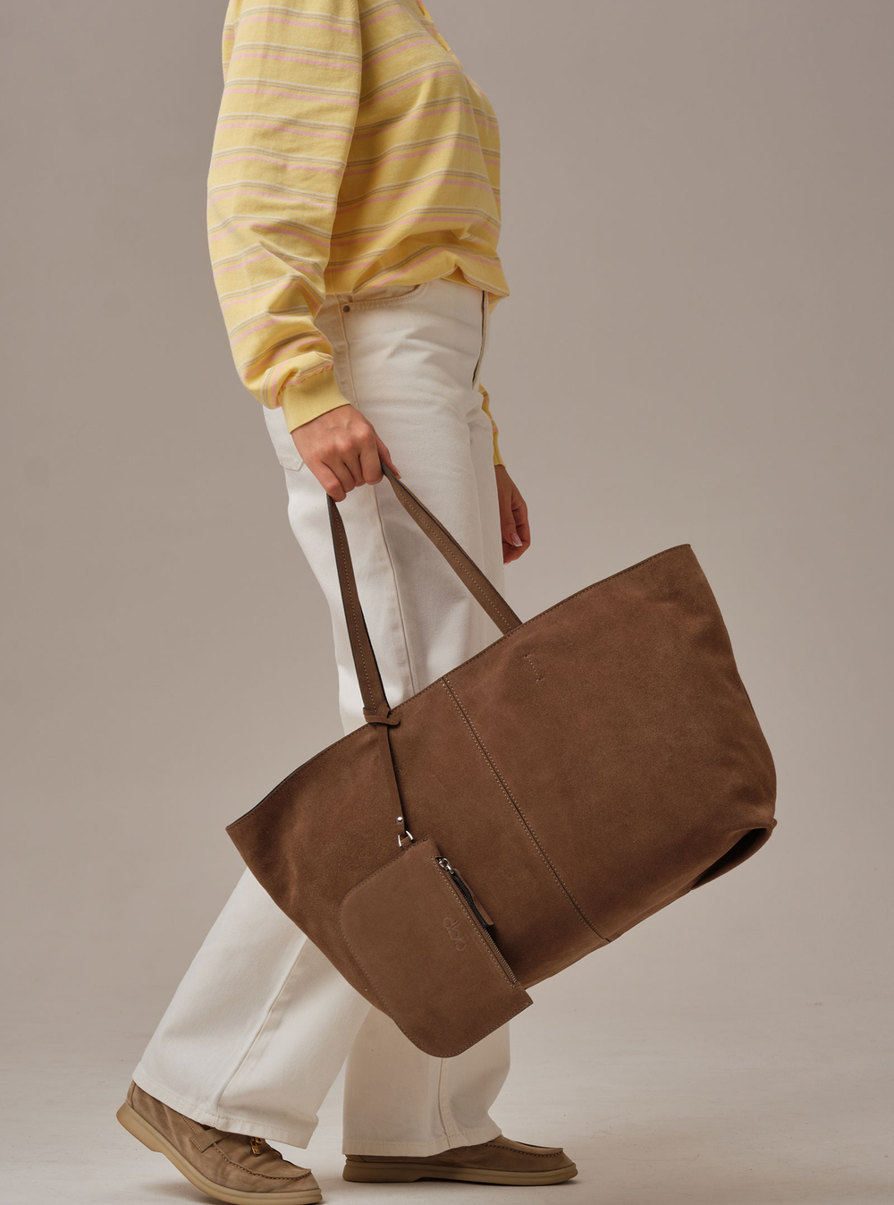 Замшевая сумка шоппер Texas DBR 31390 серо-коричневый