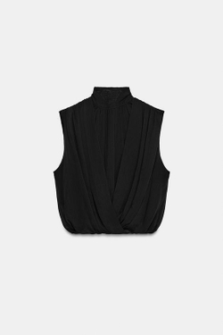 ZARA ДРАПИРОВАННЫЙ ТОП-БАЛЛОН, ЧЕРНЫЙ