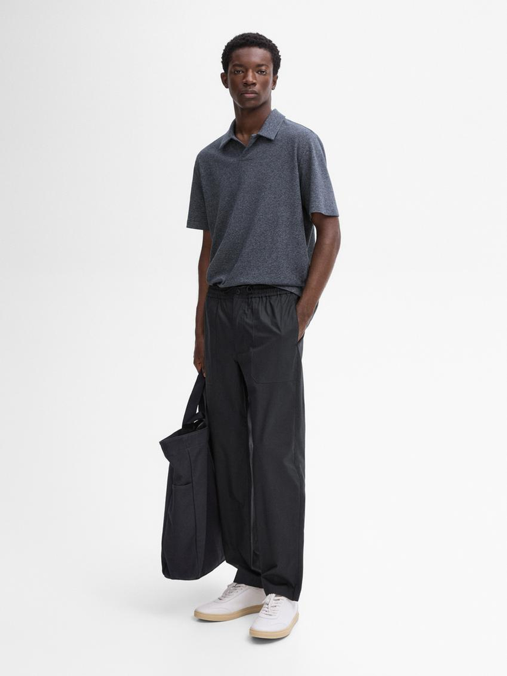 Massimo Dutti Поло из 100% хлопка с деталью из мулине, темно-синий