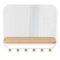 Зеркало с крючками для аксессуаров estique, 46х41 см, белое/натуральное дерево