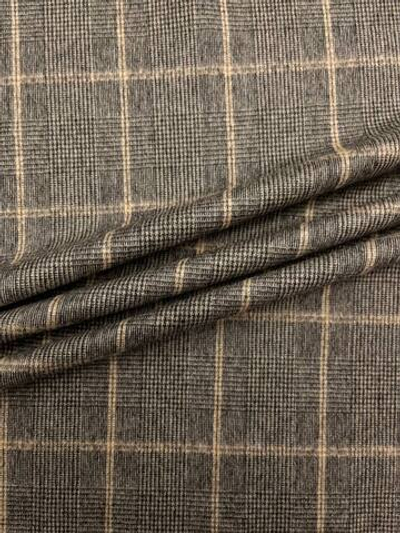Шерсть костюмно-плательная бежевая в клетку/пье-де-пуль