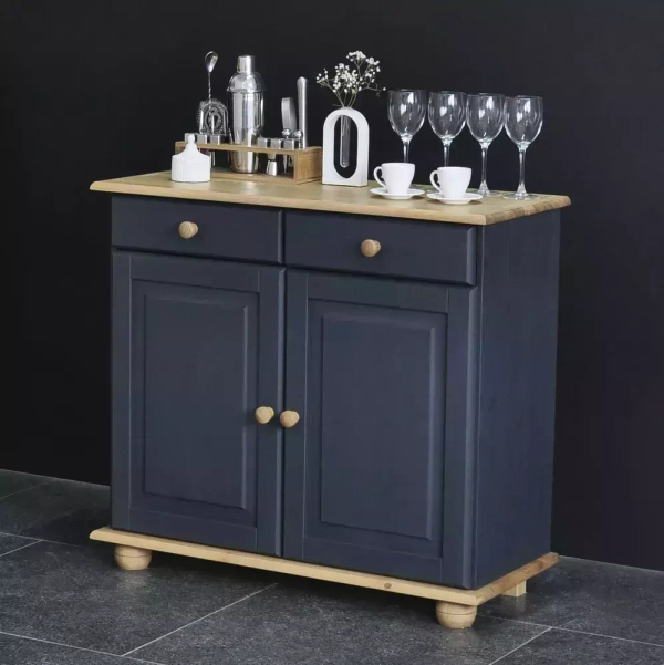 Тумба 2 двери 2 ящика Лена из массива сосны, серый