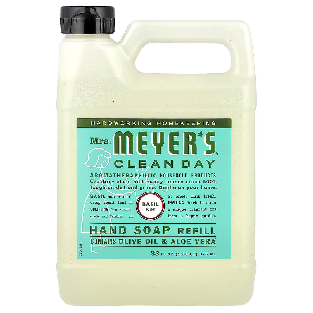 Mrs. Meyers Clean Day, жидкое мыло для рук, сменный блок, базилик, 975 мл (33 жидк. унции)
