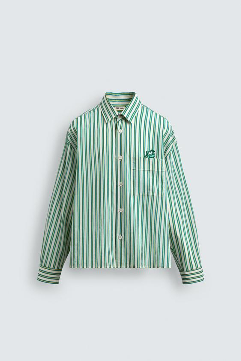 ZARA HARRY LAMBERT X DISNEY РУБАШКА В ПОЛОСКУ С ПРИНТОМ PLUTO, БЕЛЫЙ/ЗЕЛЕНЫЙ