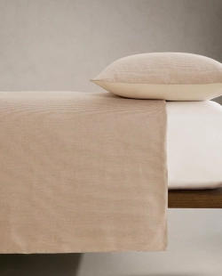 ZARA HOME ПОДОДЕЯЛЬНИК ИЗ ЖАТОГО СИТЦА В ПОЛОСКУ, БЕЖЕВЫЙ