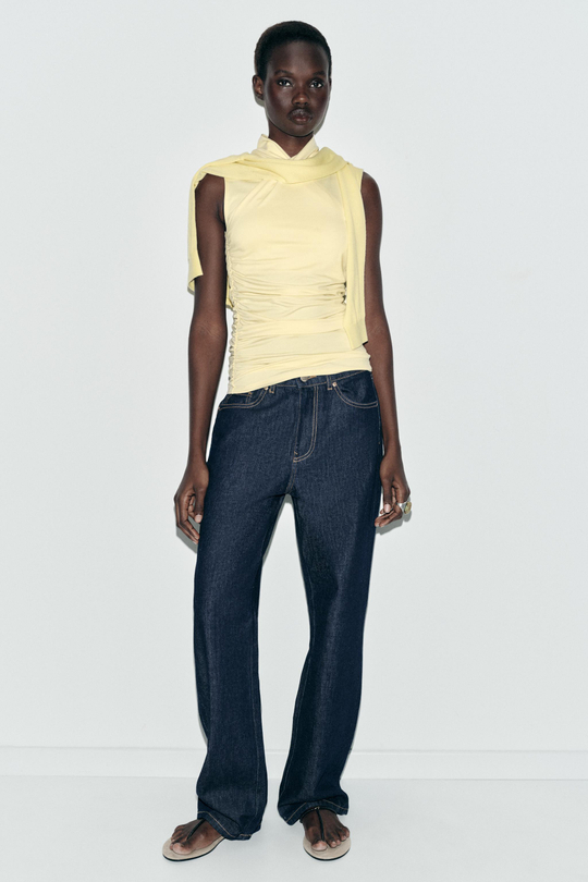 ZARA ТОП С ДРАПИРОВКОЙ И СБОРКАМИ, ЖЕЛТЫЙ