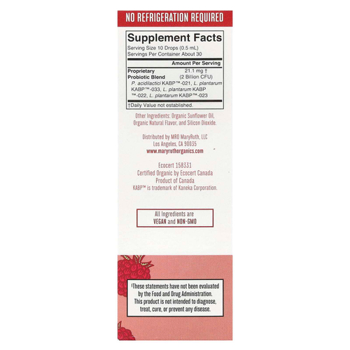 MaryRuth's, Органический пробиотик для женщин, жидкие капли, малина, 2 млрд КОЕ, 15 мл (0,5 жидк. унц.)