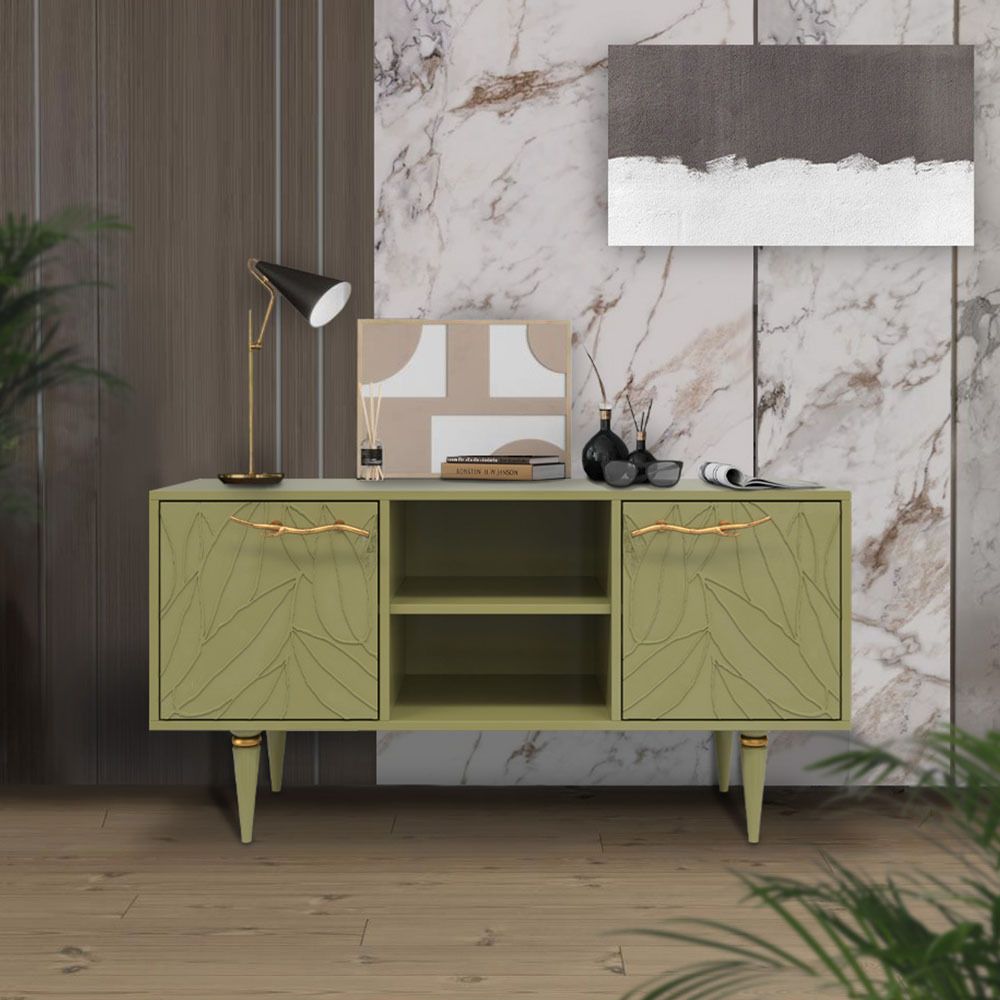 Тумба под ТВ Арт Колор leaves 117см Классик Голд Зеленая олива