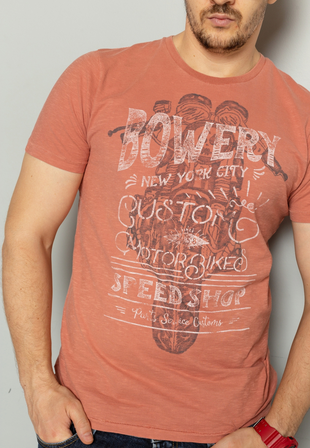 Футболка Bowery NYC "Motorbikes" Slub Brick Dust