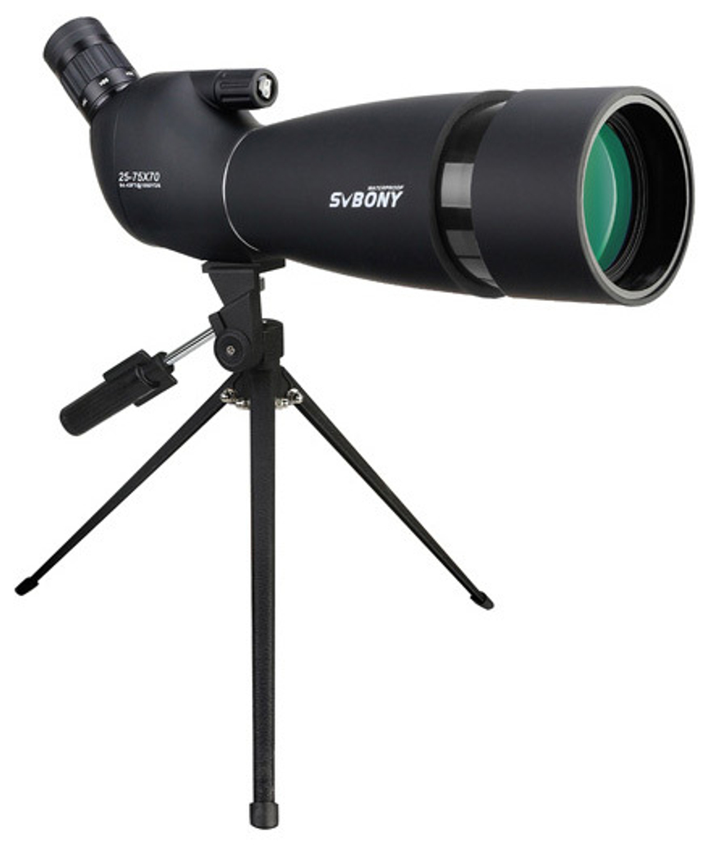 Зрительная труба SVBONY SV28 25–75x70 WP со штативом, черная