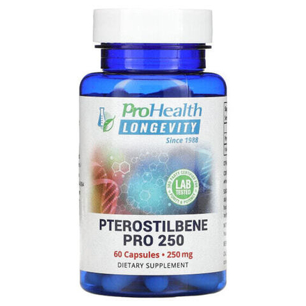 Антиоксиданты ProHealth Longevity, Птеростильбен про 250, 250 мг, 60 капсул
