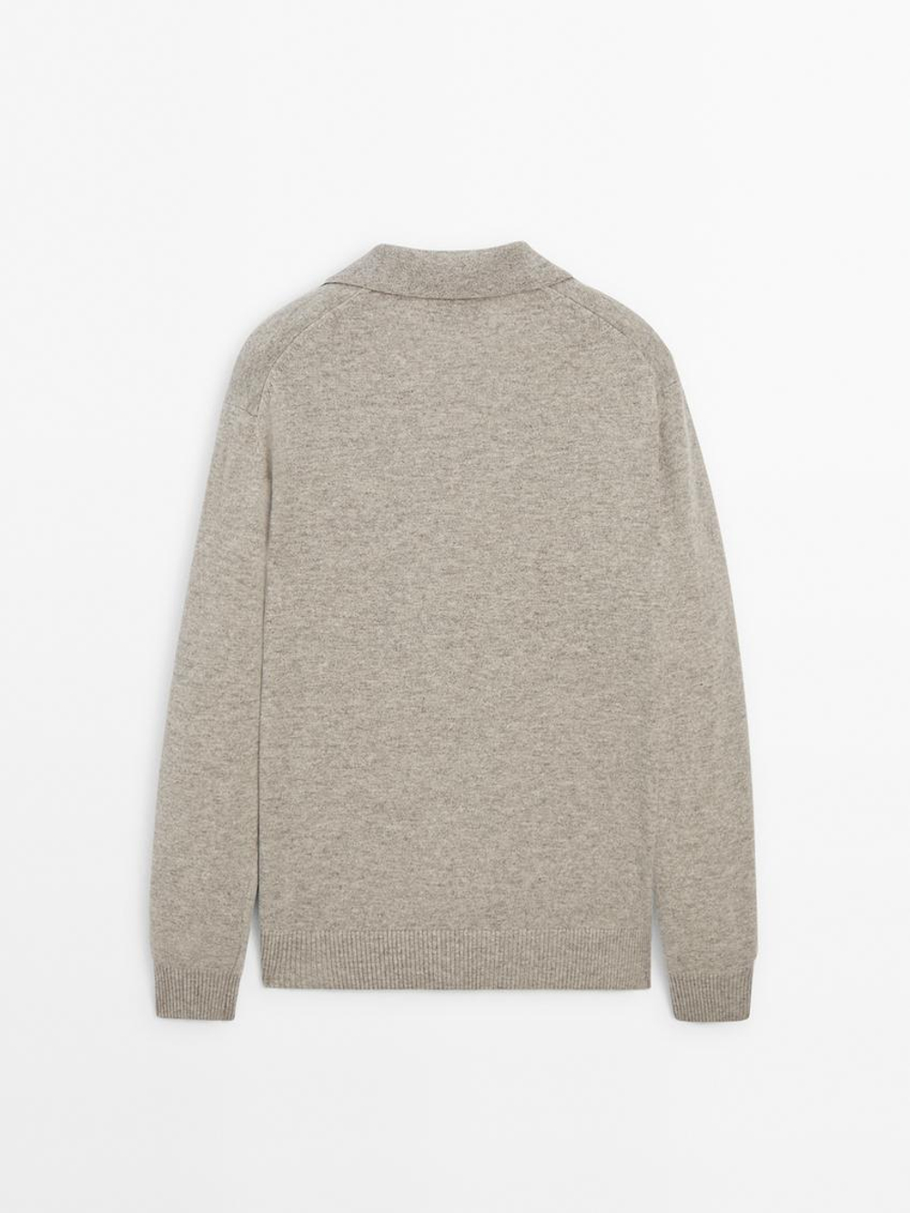 Massimo Dutti Свитер из 100% шерсти с воротником-поло, цвет морской волны