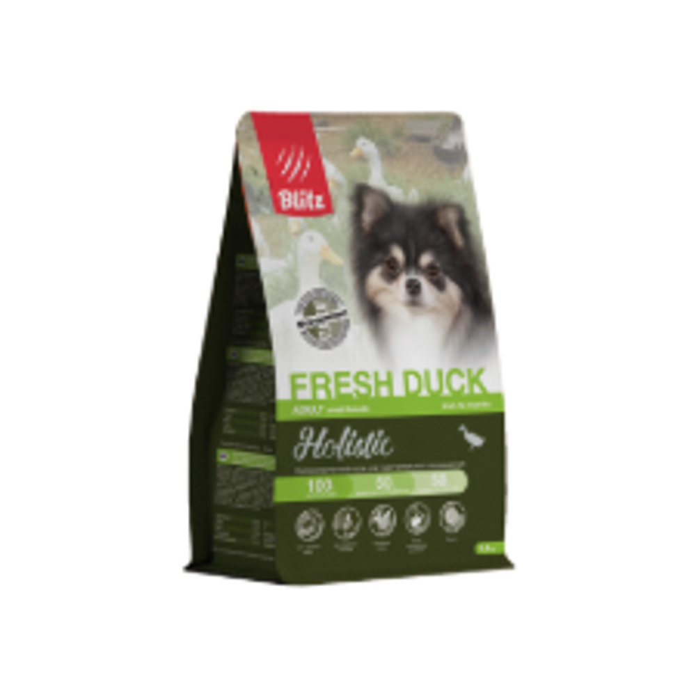 Сухой корм для собак для собак Blitz Holistic утка для собак мелких пород c 12 месяцев Holistic Гипоаллергенный корм для чувствительного пищеварения 8 кг
