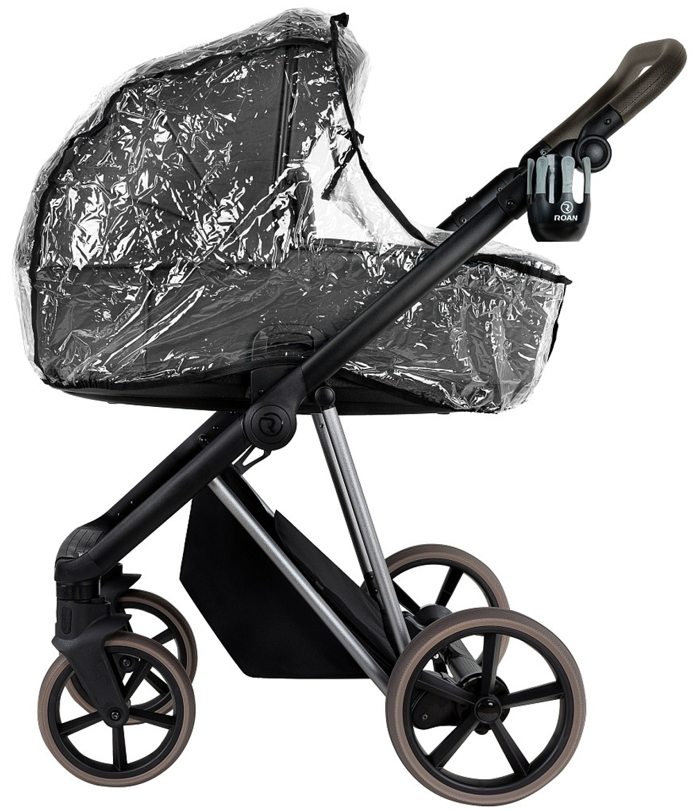 Детская коляска Roan Sol Vintage Luxury Leather 2.0 3 в 1 с автокреслом Pituso Baesa Pro Black,Beige Canopy VEGA99DB Woodland Gray/Nickel/руч.Cappuccino
