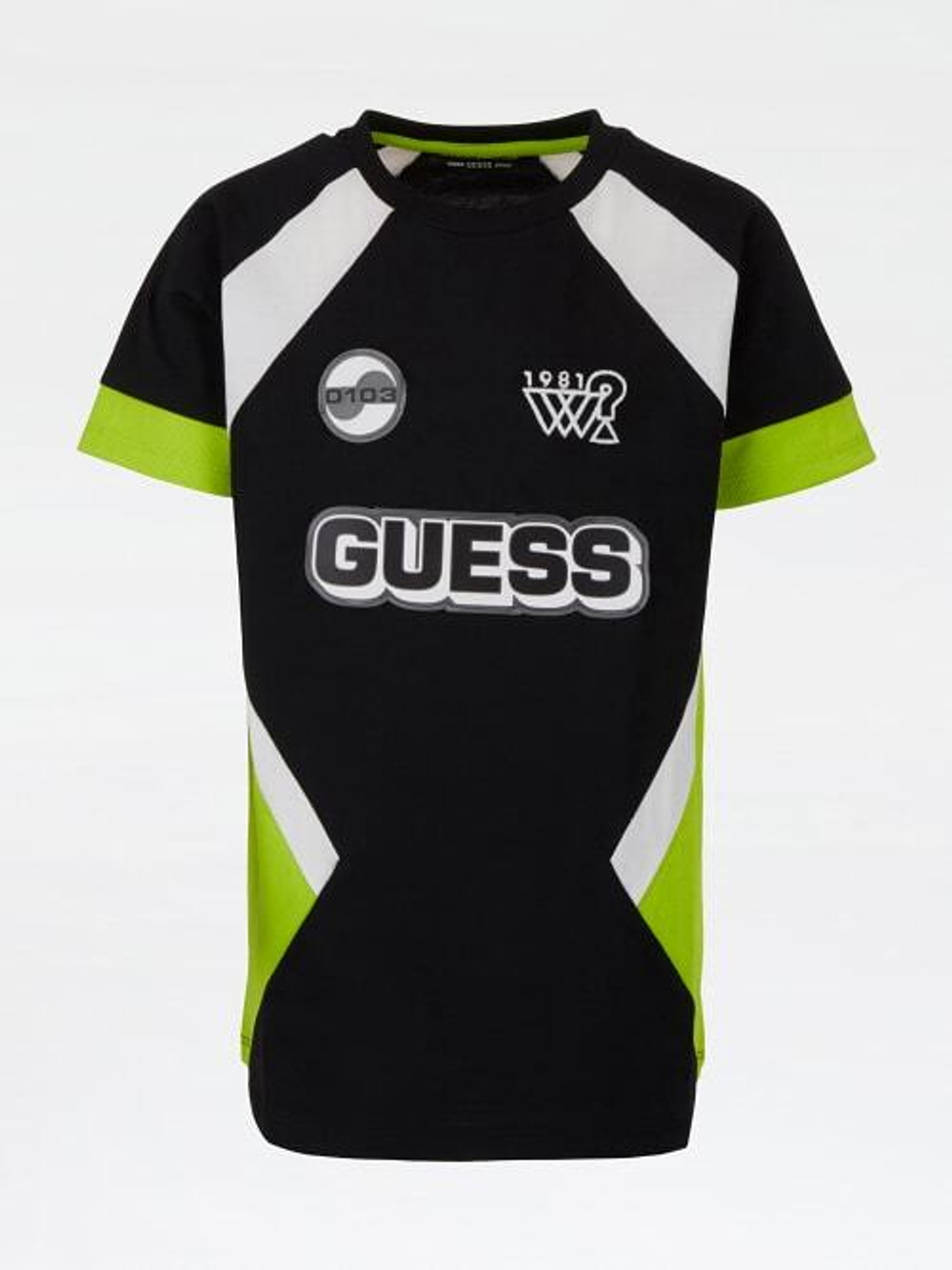 Футболка GUESS Черный/Белая и салатовая вставки/Нашивки Мальчик
