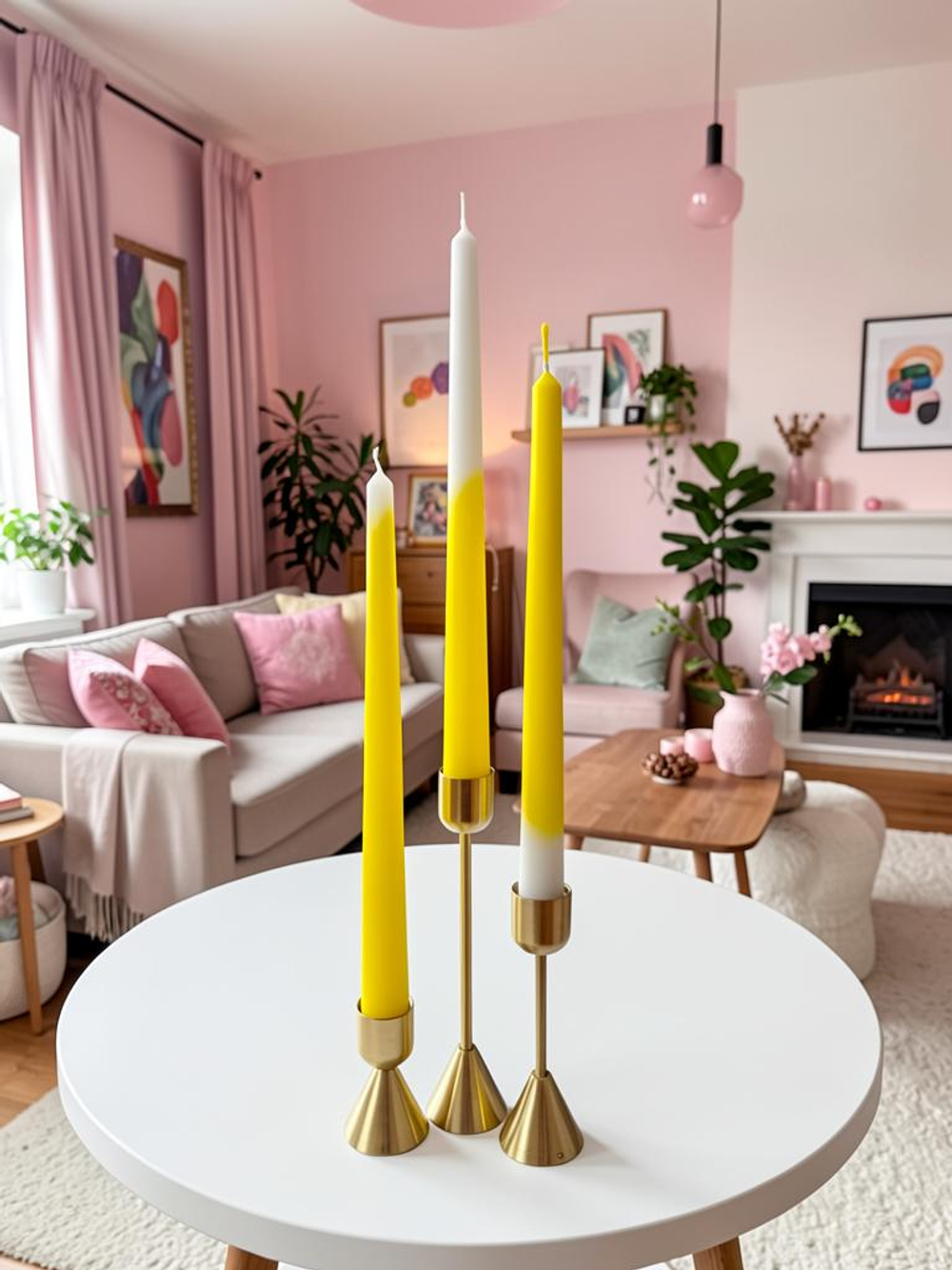Свеча с градиентом “Солнечный переход”: от жёлтого к белому, в наборе 3шт.