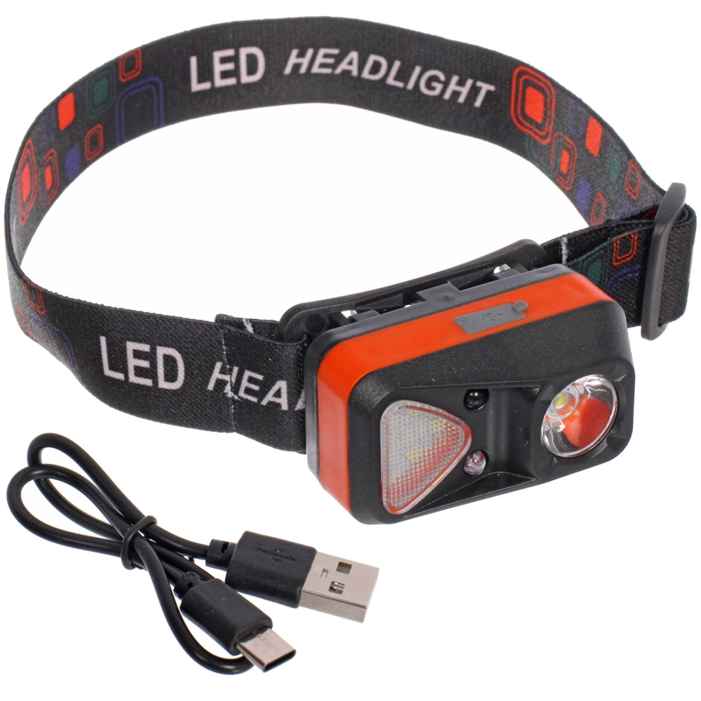 Фонарь налобный 6 режимов, 3LED, аккумуляторная батарея 500mAh USB W18