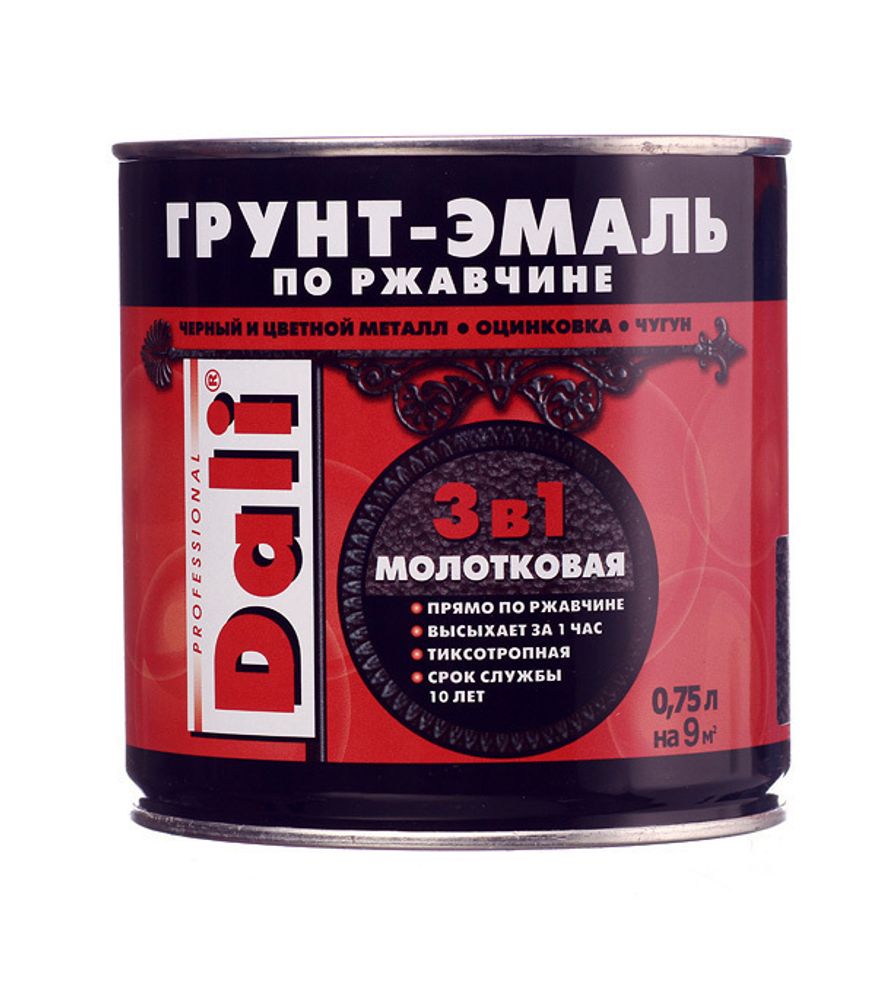 Грунт-эмаль молотковая по ржавчине DALI 3в1 0,75л