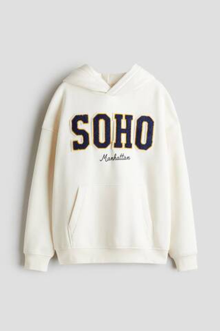 H&M Толстовка с капюшоном и принтом, кремовый