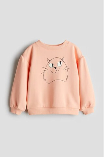 H&M Толстовка с круглым вырезом и принтом, персиковый