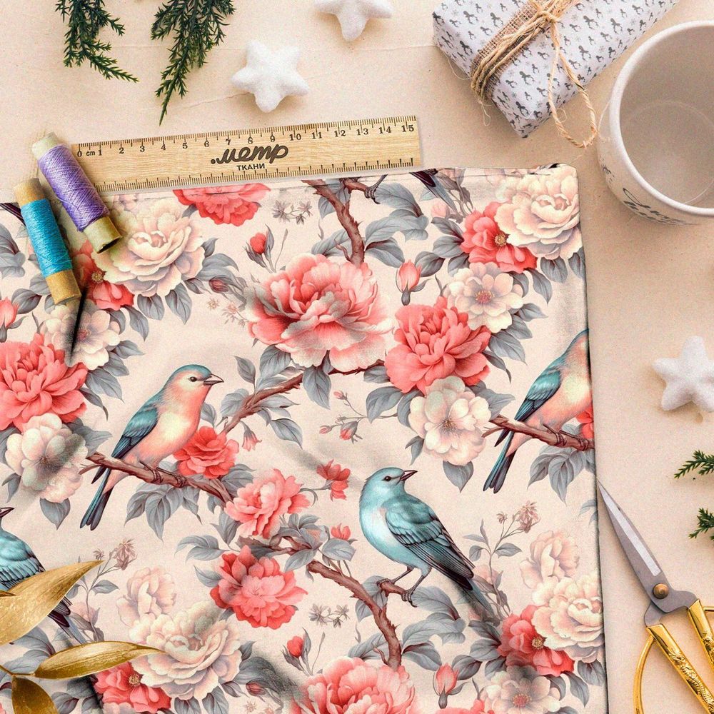Ткань Барби певчие птицы в саду