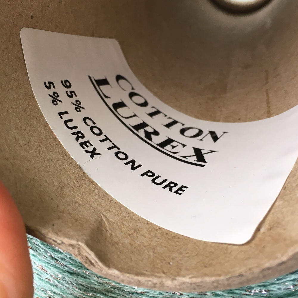 COTTON LUREX, 95% хлопок, 5% люрекс; 400м/100гр. Шнурок Мятный, люрекс серебро