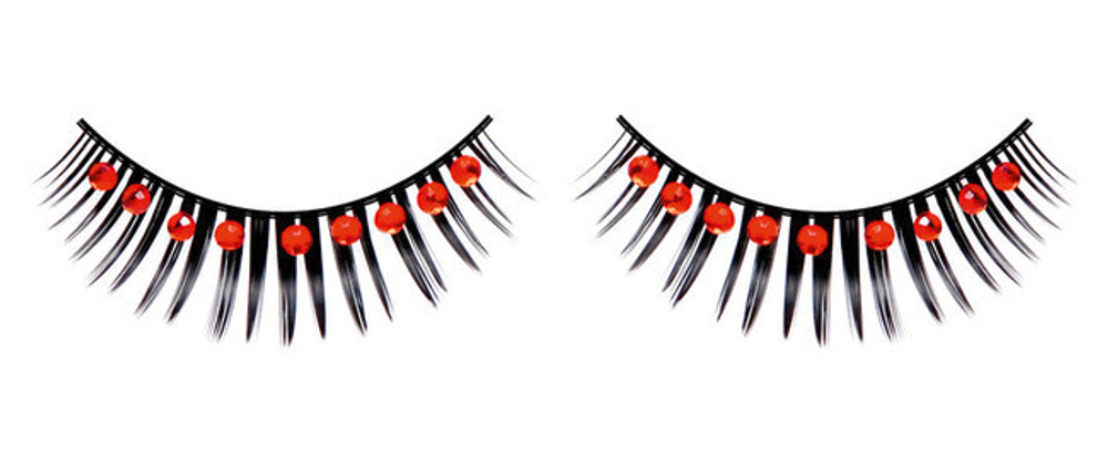 Ресницы черные с красными стразами (Цвет: черный)