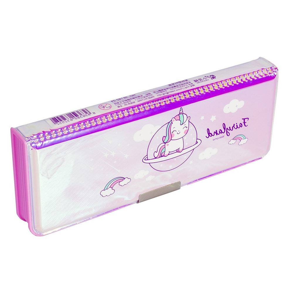 Пенал 2 отделения Alingar, пластик/пвх, точилка, 85 х 230 мм, "Единорог", розовый