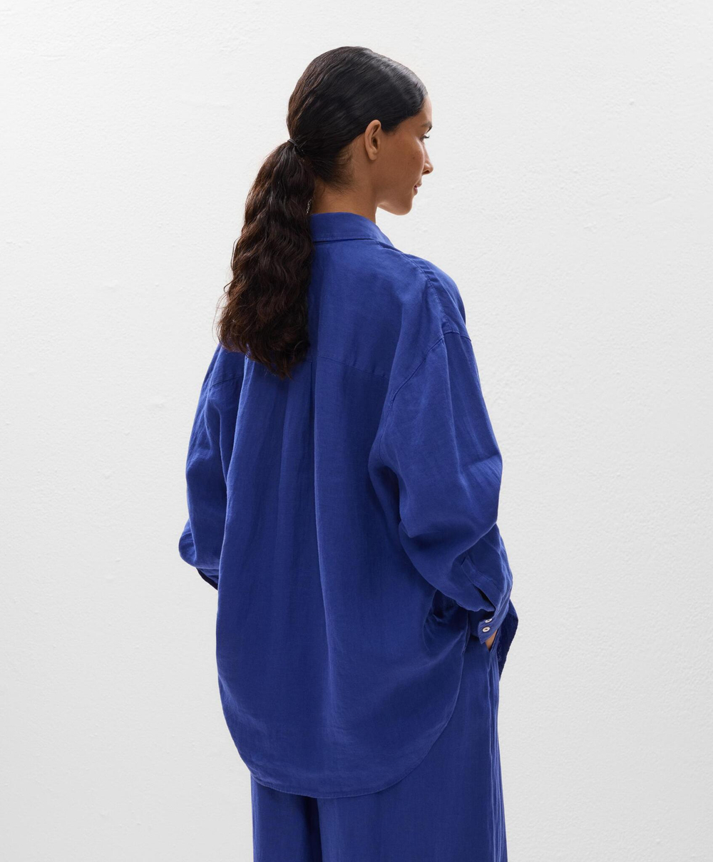 Oysho Льняная рубашка с длинными рукавами, фиолетово-синий