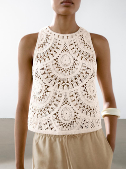 Massimo Dutti Вязаный Топ, Кремовый