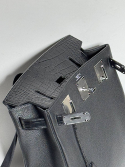 Нагрудная сумка слинг Hermes Kelly (Messenger) со вставками из кожи крокодила, чёрная