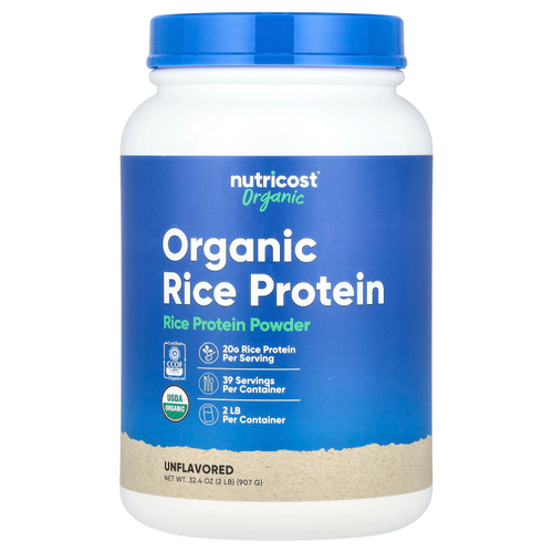 Nutricost, Органический рисовый протеин в порошке, без добавок, 907 г (2 фунта)