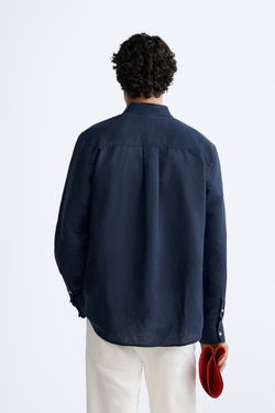 ZARA РУБАШКА ИЗ СМЕСОВОГО ЛЬНА, МОРСКОЙ СИНИЙ