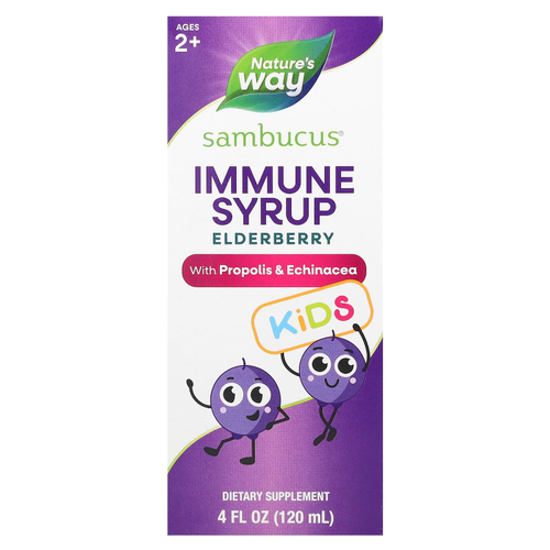 Nature's Way, Sambucus® Kids, сироп для иммунитета из бузины с прополисом и эхинацеей, для детей от 2 лет, 120 мл (4 жидк. унции)