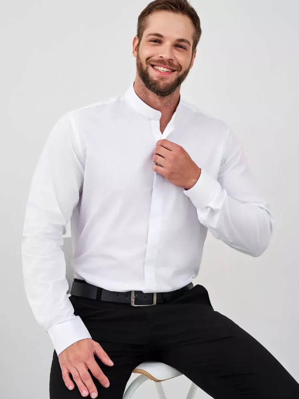 Рубашка без воротника приталенная SLIM FIT