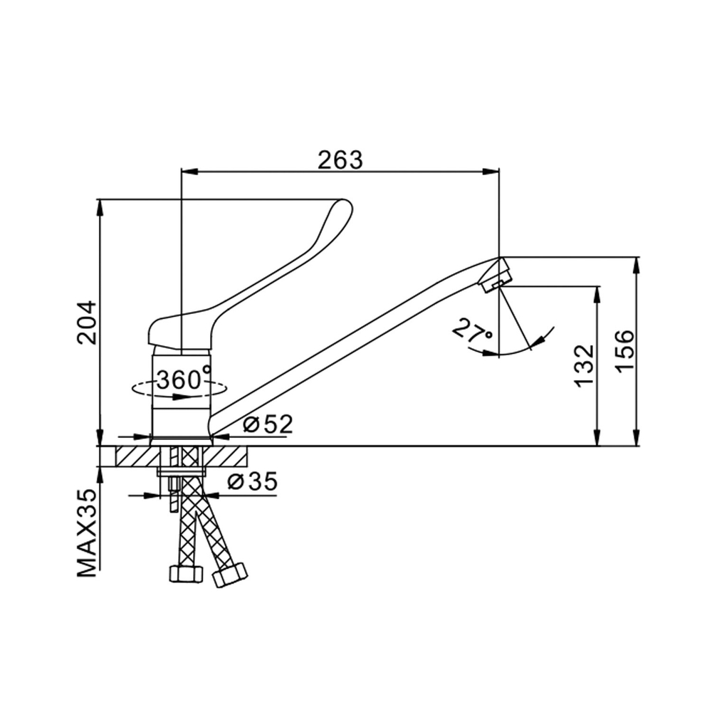 Смеситель для кухни 40к F4254 FRAP МЕДИЦИНСКИЙ (плоск.длин.пов. излив, п/шпильку, хром, латунь)