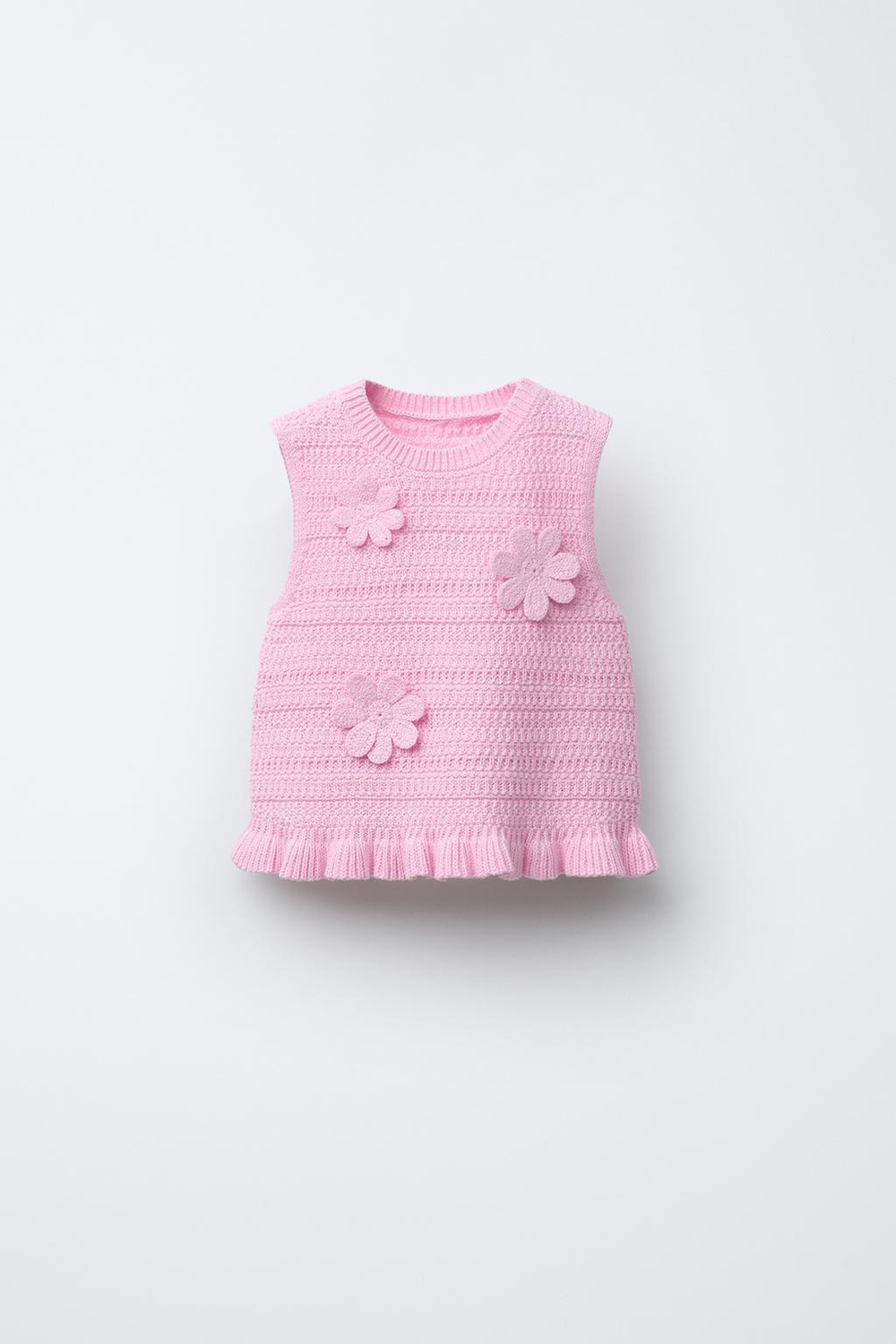 ZARA ВЯЗАНЫЙ ТОП С ЦВЕТОЧНЫМ УЗОРОМ, РОЗОВЫЙ