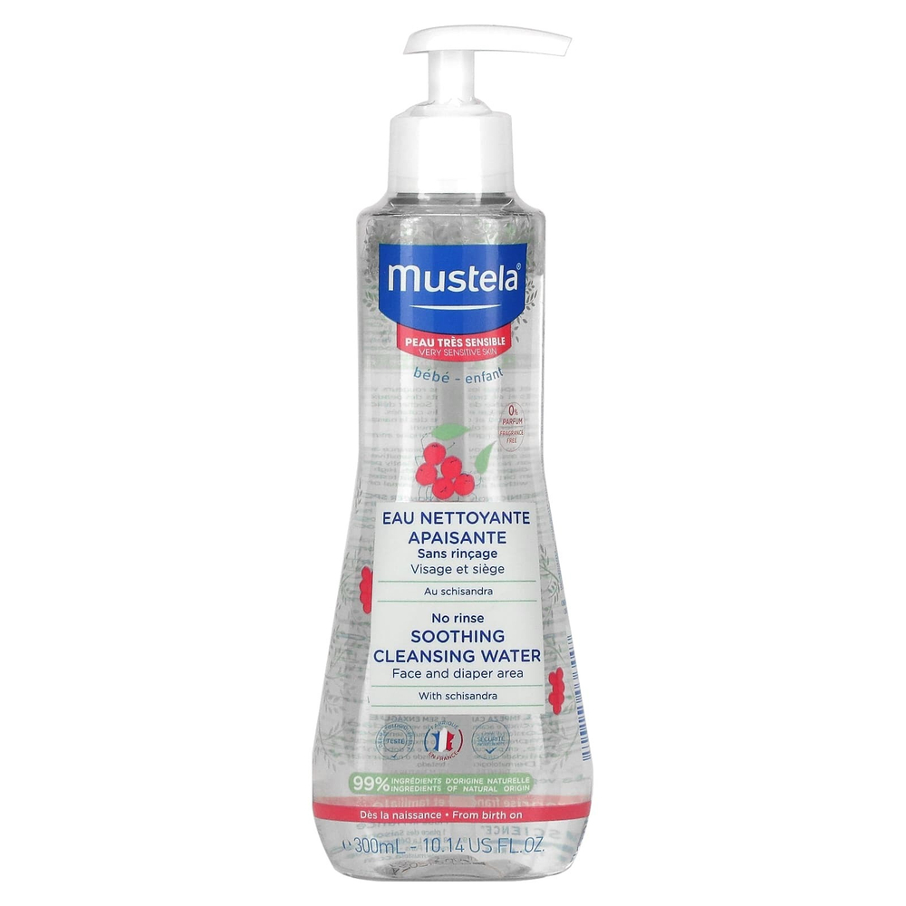 Mustela, Успокаивающая очищающая вода без смывания с лимонником, для очень чувствительной кожи, без отдушек, 300 мл (10,14 жидк. унц.)