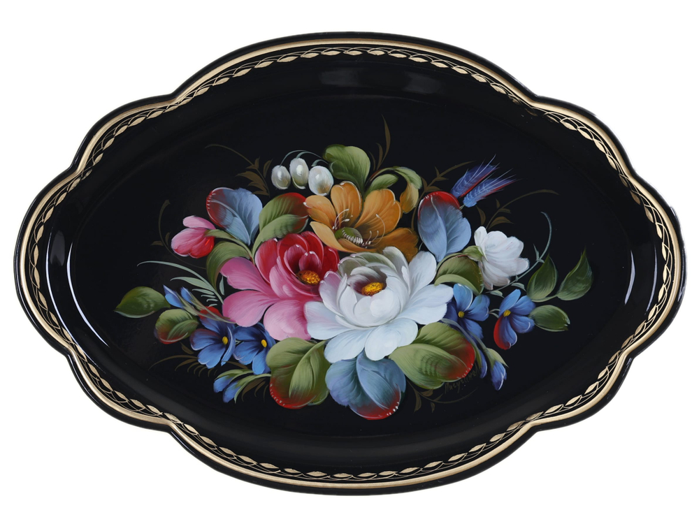 Жостовский поднос декоративный, размер 32х22 см (A11), металлический