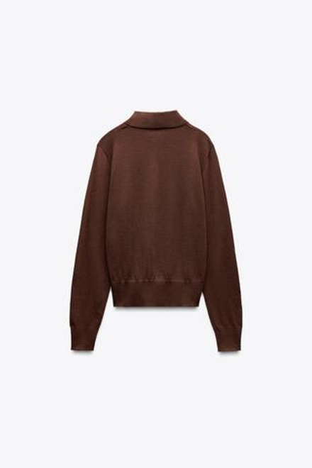 ZARA БАЗОВОЕ ПОЛО ИЗ СМЕСОВОЙ ШЕРСТИ, ШОКОЛАДНЫЙ