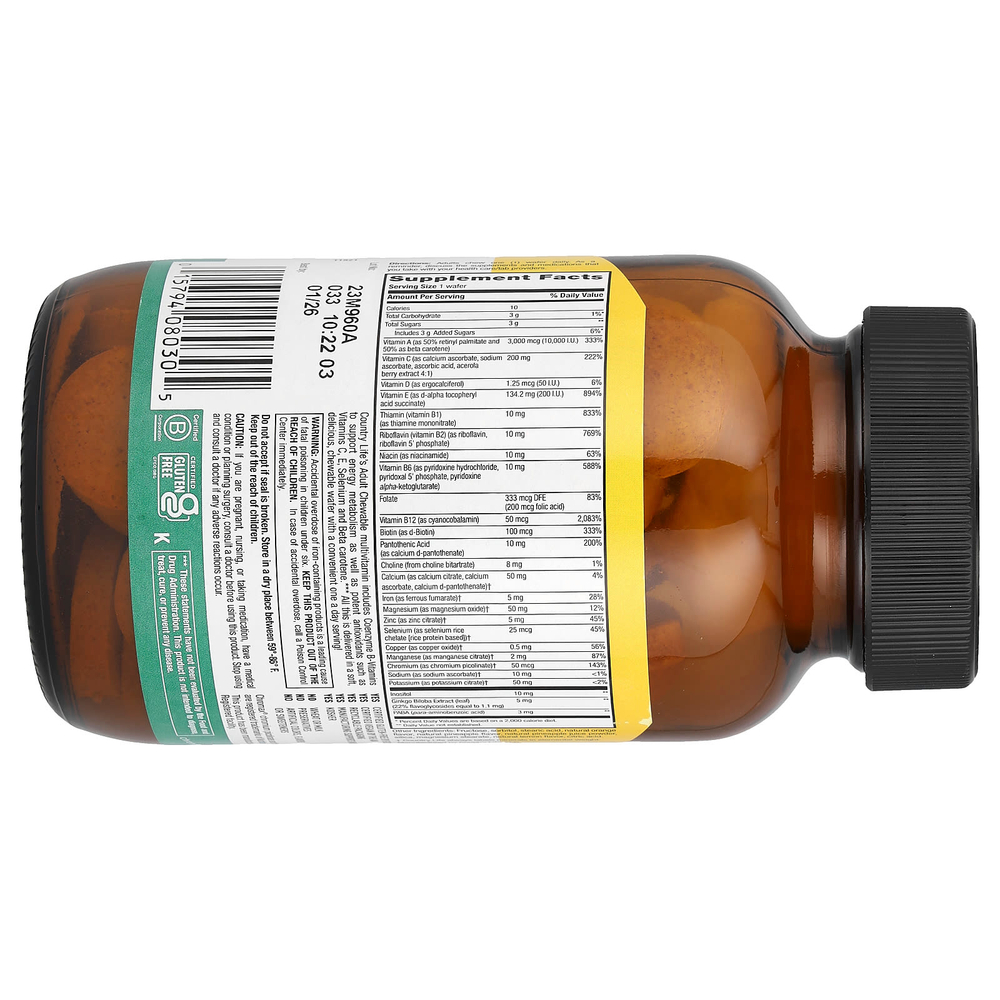 Country Life, жевательные мультивитамины для взрослых, ананас и апельсин, 60 жевательных таблеток