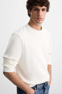 ZARA ДВУХСЛОЙНАЯ ФУТБОЛКА ИЗ РЕЛЬЕФНОЙ ТКАНИ, ЖЕЛТОВАТО-БЕЛЫЙ