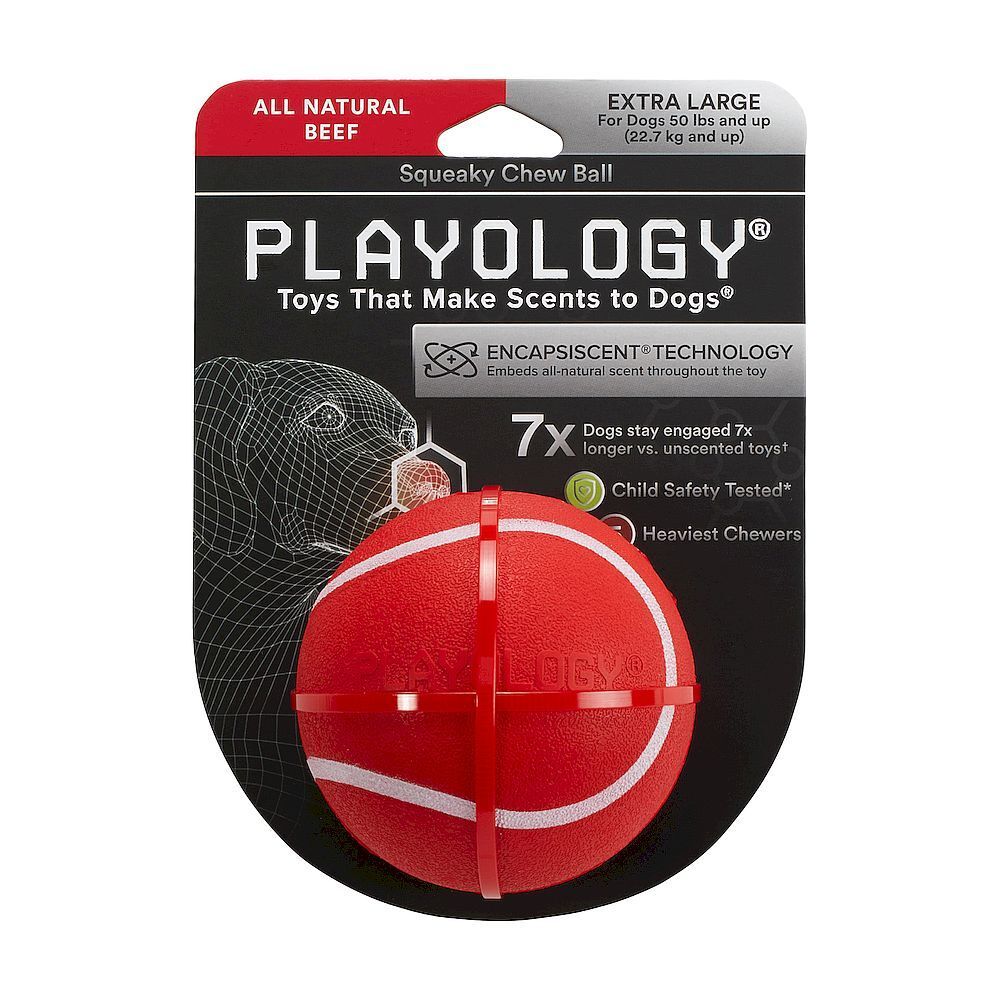 Playology SQUEAKY CHEW BALL 8 см хрустящий жевательный мяч с пищалкой и с ароматом говядины, красный