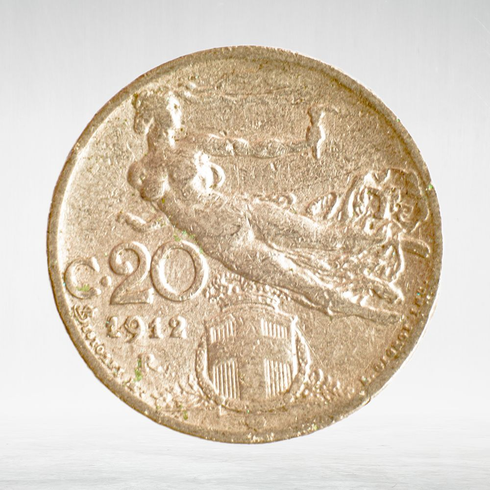 Italy 20 Centesimi 1912 R "Liberty in Flight - Ear of Wheat", VF