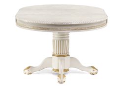 Деревянный стол Альфред 110(160)х110х80 слоновая кость с золотой патиной