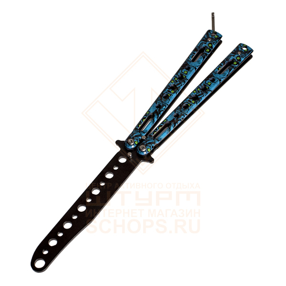 Нож бабочка Benchmade тренировочный Skull, Blue