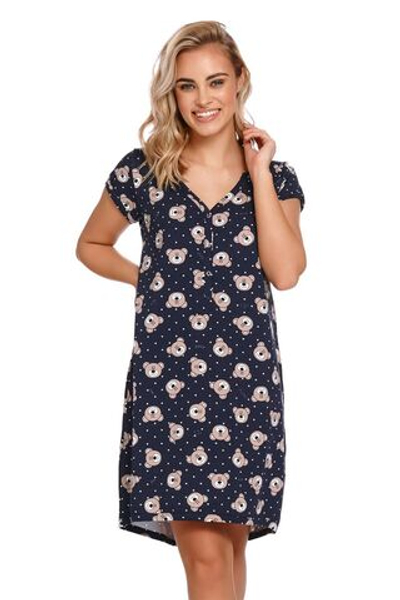 Хлопковая сорочка с принтом в виде мишек (Размер: XL) (Цвет: темно-синий)