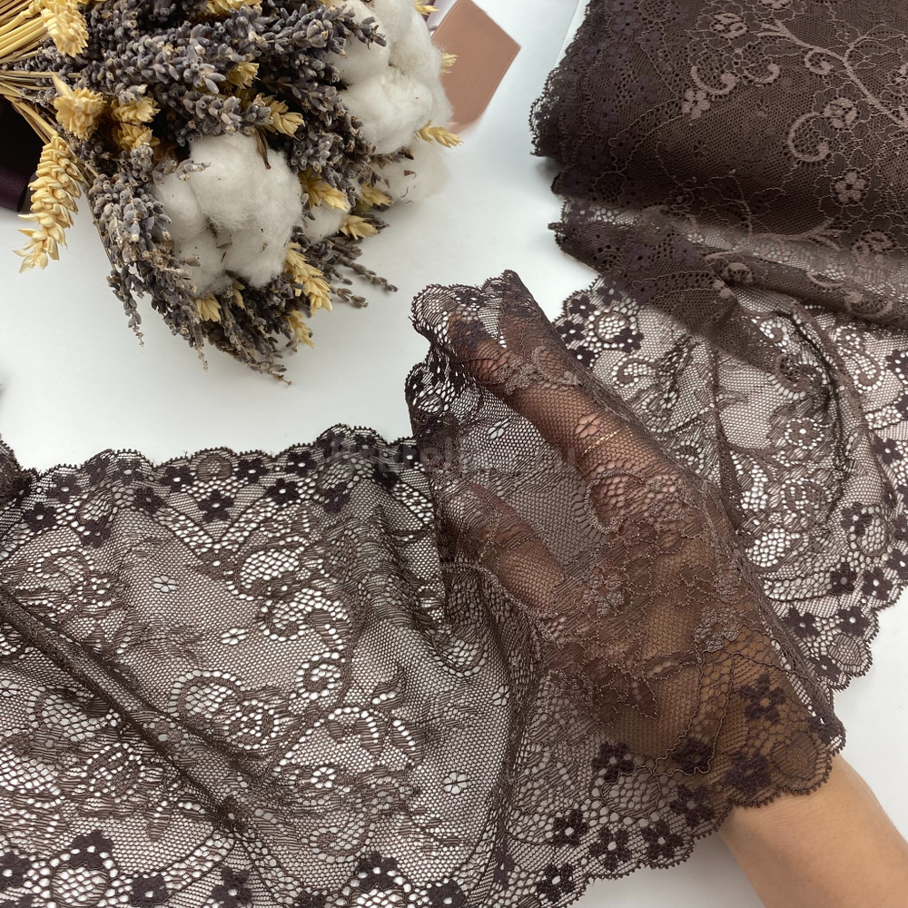 Кружево эластичное шоколадно-коричневое 18 см