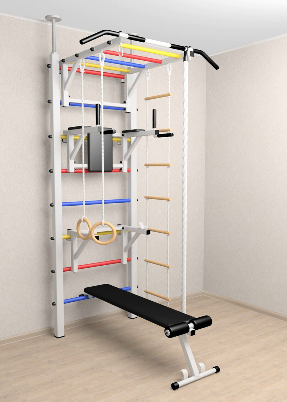 Шведская стенка Sv Sport враспор (Турник рукоход/Брусья/Стойка/Скамья/Канат/Kольца/Лестница)